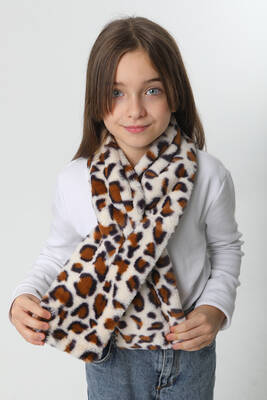 Remsa - Children's Plush Scarf Neckwarmer RKB-Ç-01 Ecru Leopard Remsa - Children's Plush Scarf Neckwarmer RKB-Ç-01 Ecru Leopard