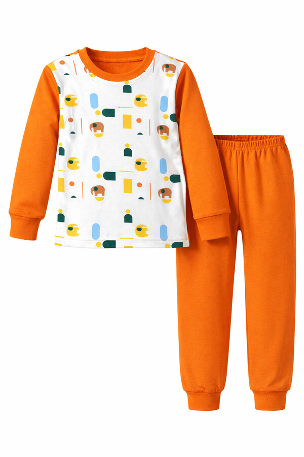 Children's Printed Cotton Pajama Set - Thumbnail