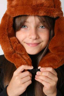 Remsa - Children's Snapped Fur-Eared Plush Beanie Hat RKŞ-Ç-03 Terracotta (1)