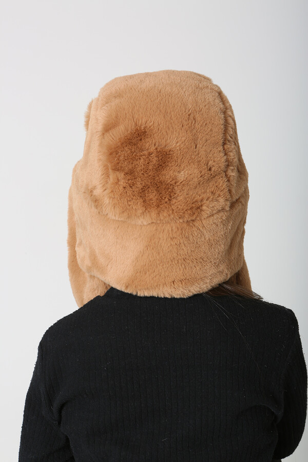 Çocuk Kürklü Kulaklıklı Peluş Şapka RKŞ-Ç-04 Camel - Thumbnail