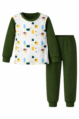 Remsa - Çocuk Pamuklu Desenli Pijama Takımı 6068-03 Acı Yeşil (1)