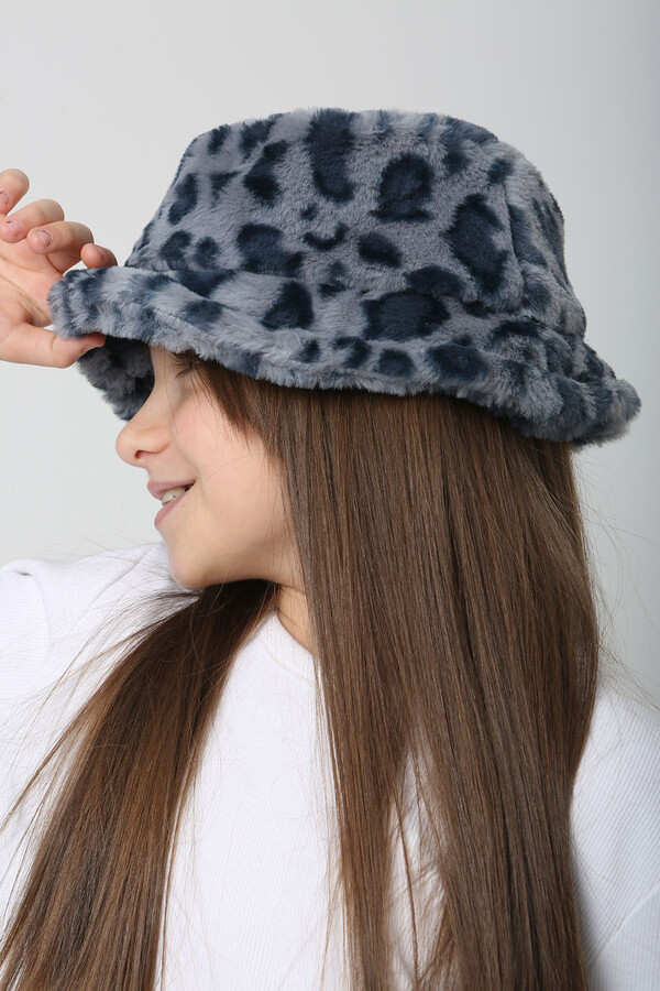 Çocuk Peluş Bucket Şapka Rkş-ç-01 Mavi Leopar