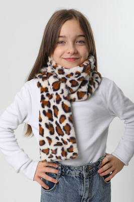 Remsa - Çocuk Peluş Kaşkol Boyunluk Atkı RKB-Ç-01 Ekru Leopar 3 (1)