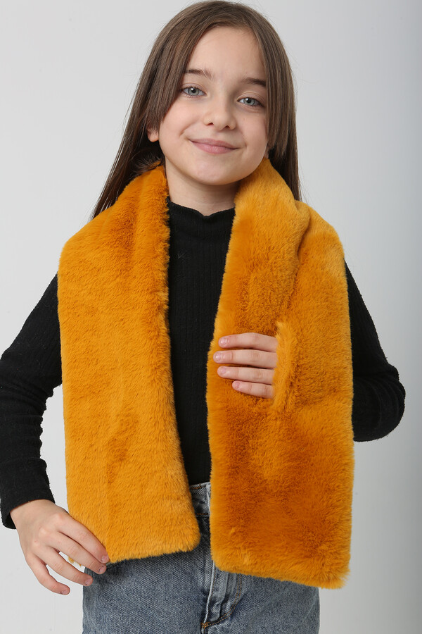 Çocuk Peluş Kaşkol Boyunluk Atkı RKB-Ç-01 Hardal - Thumbnail