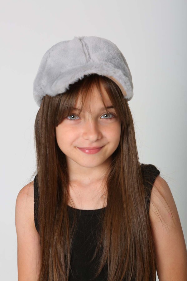 Çocuk Peluş Kep Şapka RKŞ-Ç-06 Gri - Thumbnail