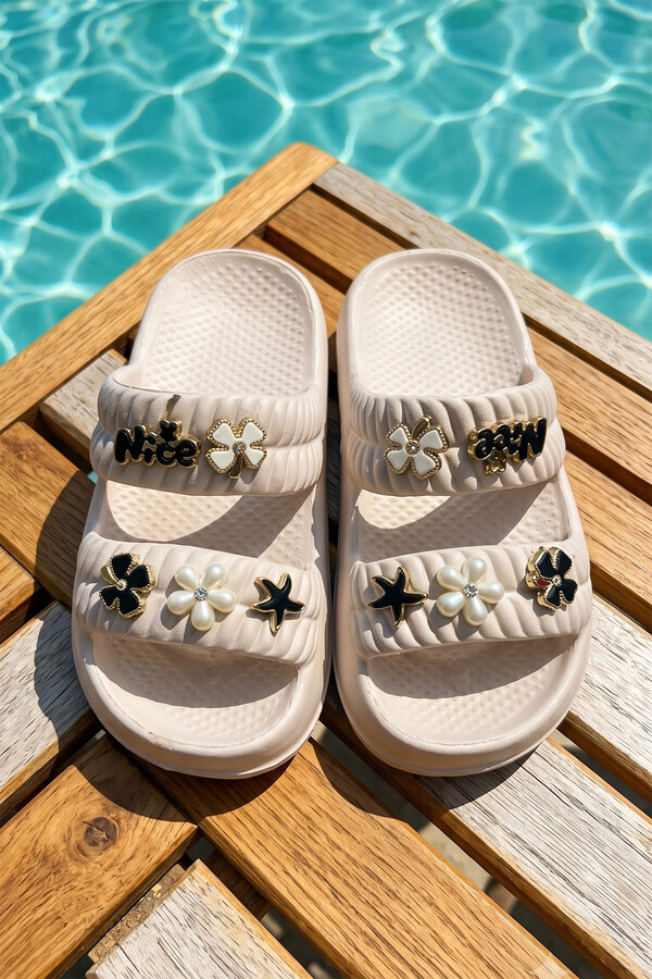 Çocuk Taş Detaylı Terlik 333-433 Bej - Thumbnail