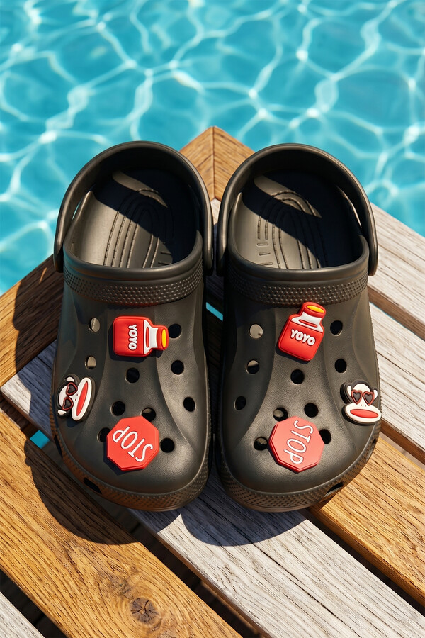 Çocuk Üst Çıkartma Detay Sandalet Terlik 300-3 Siyah - Thumbnail