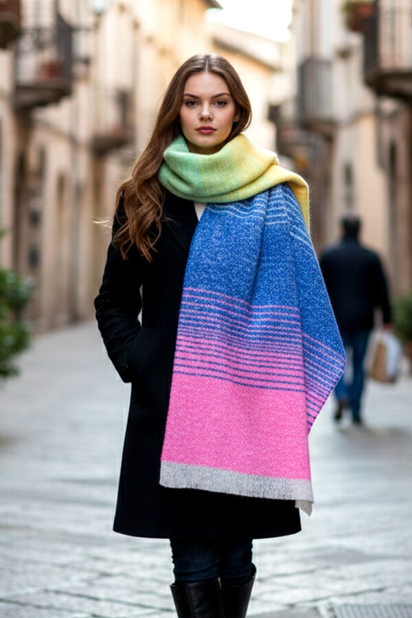 Remsa - Çok Renkli Buklet Atkı Şal 67x197 cm 1288 Pembe (1)