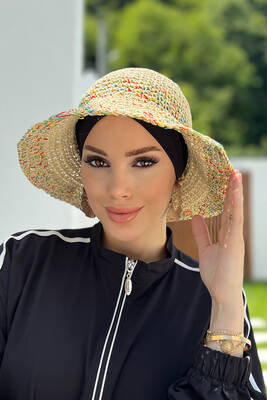 Remsa - Color Detail Hand-Knitted Straw Hat RŞ-86 Beige