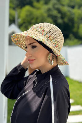 Remsa - Color Detail Hand-Knitted Straw Hat RŞ-86 Beige (1)