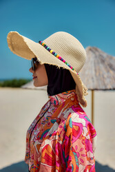 Remsa - Colorful Bead Detailed Straw Beach Hat
