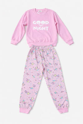 Aydogan - Cotton Patterned Pajama Set for Girls in Powder Pink (1)