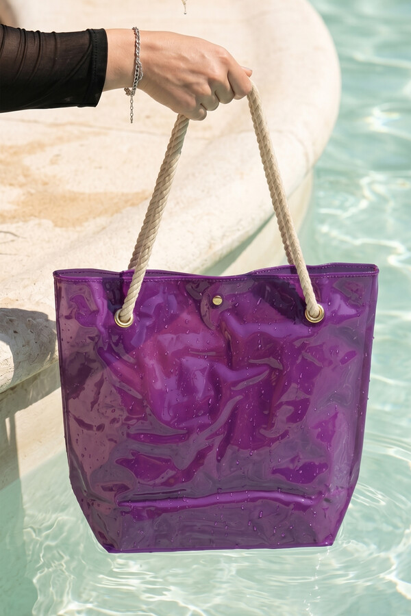 Moroccan Blue Crochet Strap Sheer Beach Bag - Thumbnail