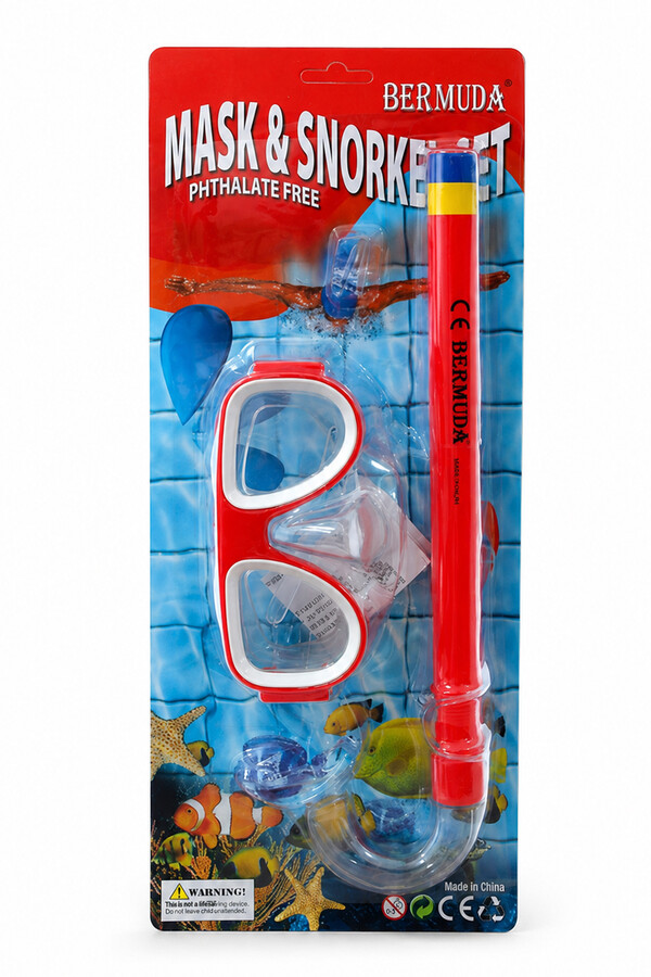 Bermuda - Dalış Gözlük Maske 14+ Şnorkel Seti 01 Kırmızı