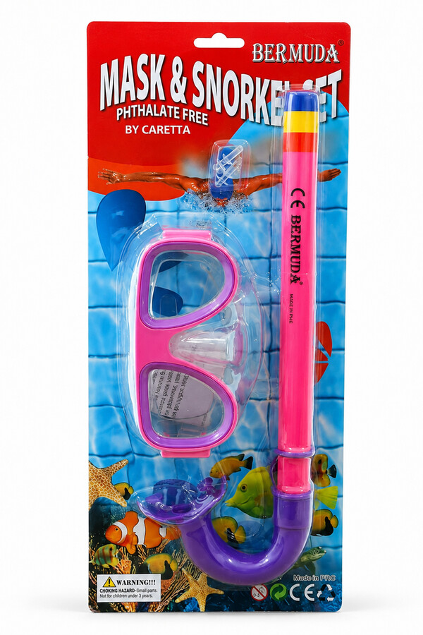 Bermuda - Dalış Gözlük Maske 14+ Şnorkel Seti 01 Pembe