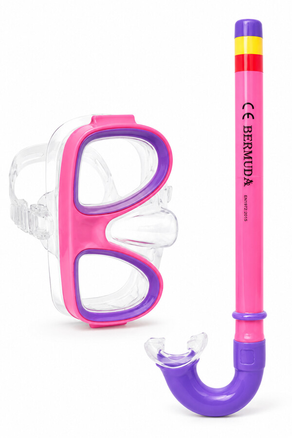 Dalış Gözlük Maske 14+ Şnorkel Seti 01 Pembe - Thumbnail