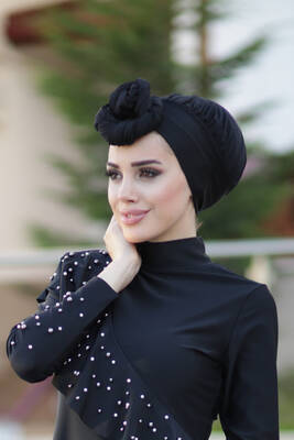 Remsa Mayo - Deniz Havuz Bonesi Tesettür Mayo Bonesi Siyah RB006 (1)