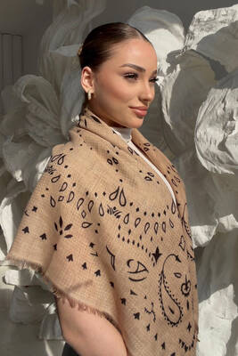 Remsa - Desenli Kutjen Kare Omuz Şalı 1401 Bisküvi (1)