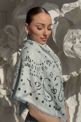 Remsa - Desenli Kutjen Kare Omuz Şalı 1401 Buz Mavi