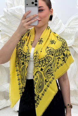 Remsa - Desenli Kutjen Kare Omuz Şalı 1401 Sarı