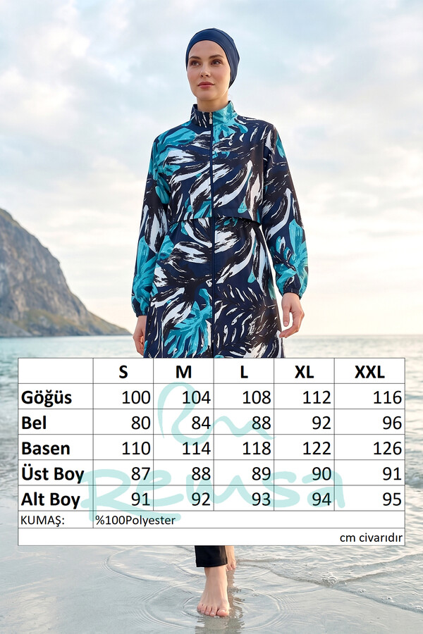 Desenli Tam Kapalı Tesettür Mayo 07 Lacivert02 - Thumbnail