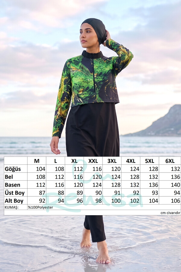 Desenli Tam Kapalı Tesettür Mayo 10 Siyah08 - Thumbnail