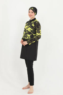 Haliç Mayo - Desenli Tam Kapalı Tesettür Mayo 22 Siyah (1)