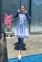 Remsa Mayo - Design Fully Covered Hijab Swimsuit Remsa Swimwear 900-301 Maldiv Blue
