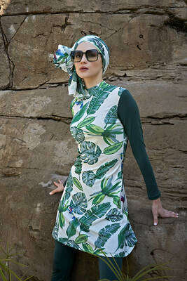 Remsa - Design Fully Covered Hijab Swimsuit Remsa Swimsuit Green Leaves (1) Remsa - Design Fully Covered Hijab Swimsuit Remsa Swimsuit Green Leaves (1)