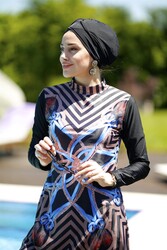 Remsa Mayo - Remsa Swimwear Rope Design Fully Covered Hijab Swimsuit Black