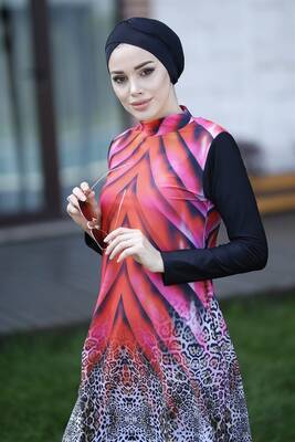 Remsa - Design Fully Covered Hijab Swimsuit Remsa Swimsuit Red Leopard Remsa - Design Fully Covered Hijab Swimsuit Remsa Swimsuit Red Leopard