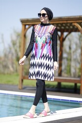 Remsa Mayo - Remsa Swimwear Fully Covered Hijab Zigzag Design Swimsuit İnci