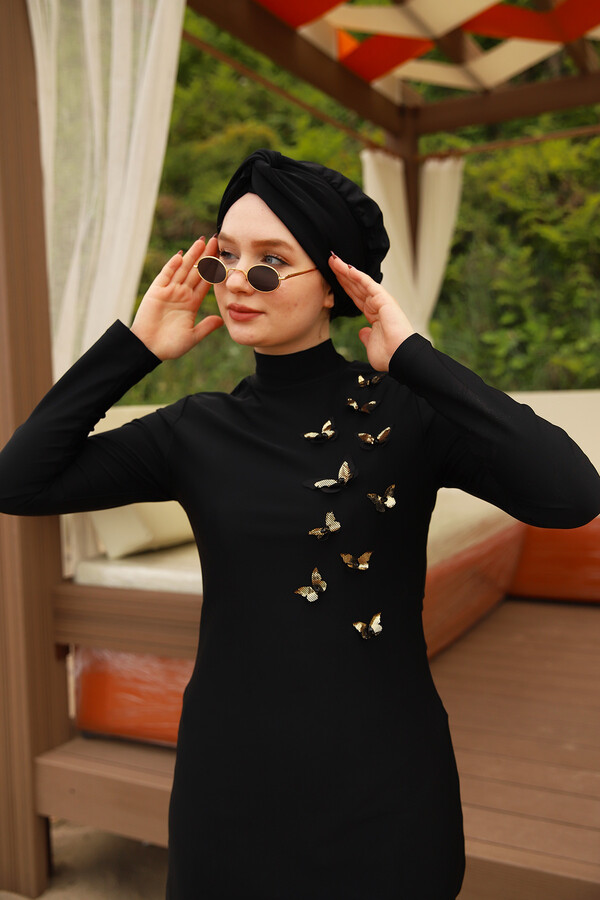 Design Lycra Fully Covered Hijab Swimsuit Remsa Swimwear Butterfly Effect R008 - Thumbnail