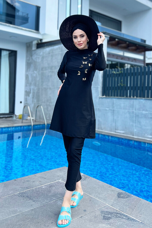 Design Lycra Fully Covered Hijab Swimsuit Remsa Swimwear Butterfly Effect R008 - Thumbnail