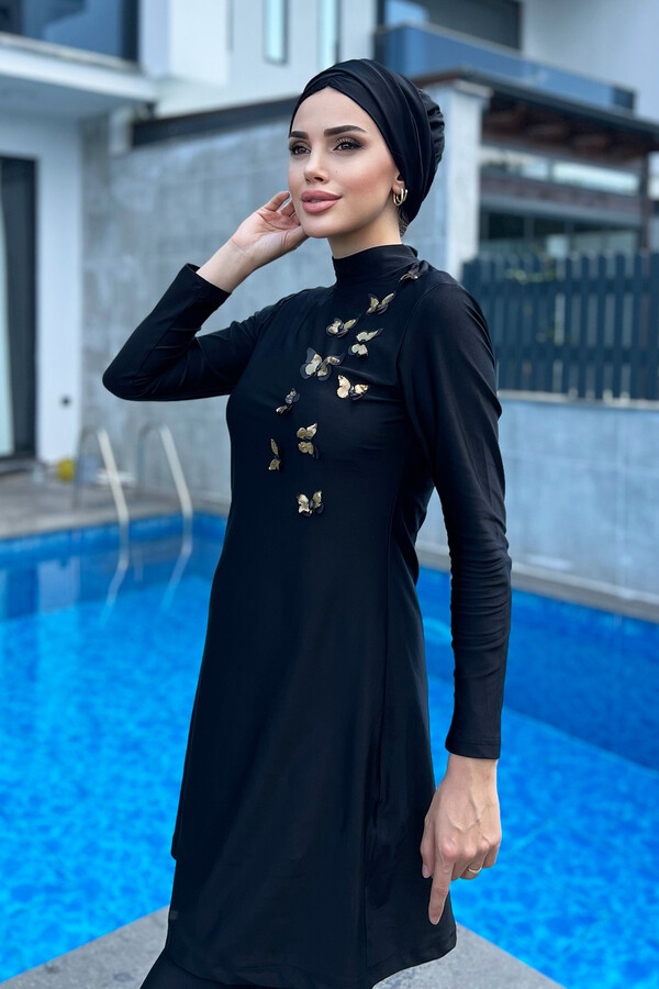 Design Lycra Fully Covered Hijab Swimsuit Remsa Swimwear Butterfly Effect R008 - Thumbnail