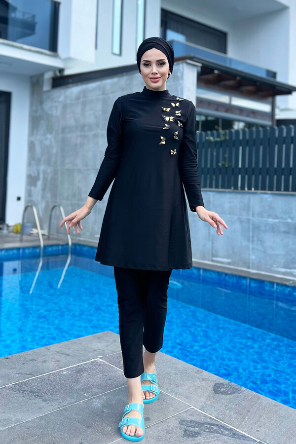 Design Lycra Fully Covered Hijab Swimsuit Remsa Swimwear Butterfly Effect R008 - Thumbnail