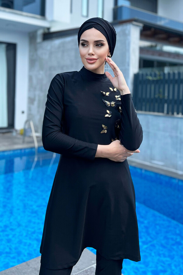 Design Lycra Fully Covered Hijab Swimsuit Remsa Swimwear Butterfly Effect R008 - Thumbnail