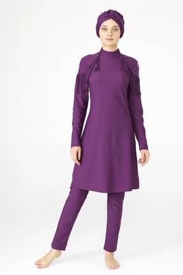 Adasea - Remsa Swimwear Design Lycra Full Covered Hijab Tassel Detailed Swimsuit 4105 PURPLE (1) Adasea - Remsa Swimwear Design Lycra Full Covered Hijab Tassel Detailed Swimsuit 4105 PURPLE (1)