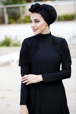 Remsa - Remsa Swimwear Design Lycra Full Covered Hijab Swimsuit Tassel 4105 Black (1) Remsa - Remsa Swimwear Design Lycra Full Covered Hijab Swimsuit Tassel 4105 Black (1)