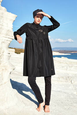 Adasea - Designer Full Coverage Modest Swimsuit Kristina 1404 Black Adasea - Designer Full Coverage Modest Swimsuit Kristina 1404 Black