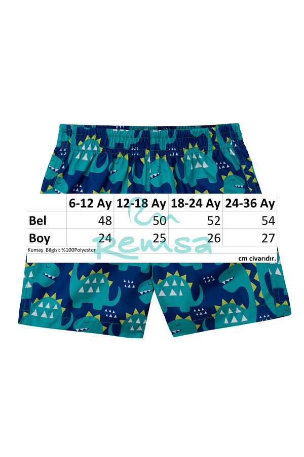 Dinosaur Print UV Protective Boy Swim Short 5122 Navy - Thumbnail