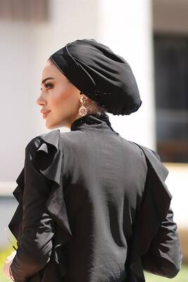 Remsa - Remsa Swimwear Double Sided Cross and Shirred Swim Bonnet Black R-1009 (1) Remsa - Remsa Swimwear Double Sided Cross and Shirred Swim Bonnet Black R-1009 (1)