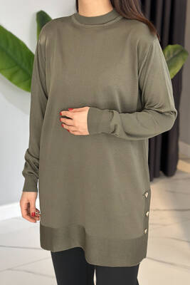 Remsa - Düğme Detay Triko Tunik 34120 Haki