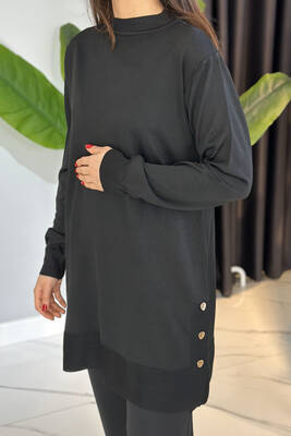 Remsa - Düğme Detay Triko Tunik 34120 Siyah (1)