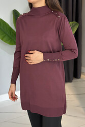 Remsa - Düğme Detaylı Triko Tunik 34048 Mürdüm