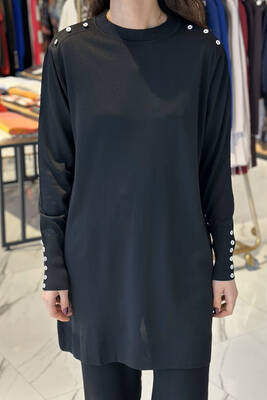 Remsa - Düğme Detaylı Triko Tunik 34048 Siyah