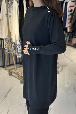 Remsa - Düğme Detaylı Triko Tunik 34048 Siyah (1)