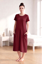 Remsa - Dusty Rose Short Sleeve Viscose Dress Pajama with Pocket Detail