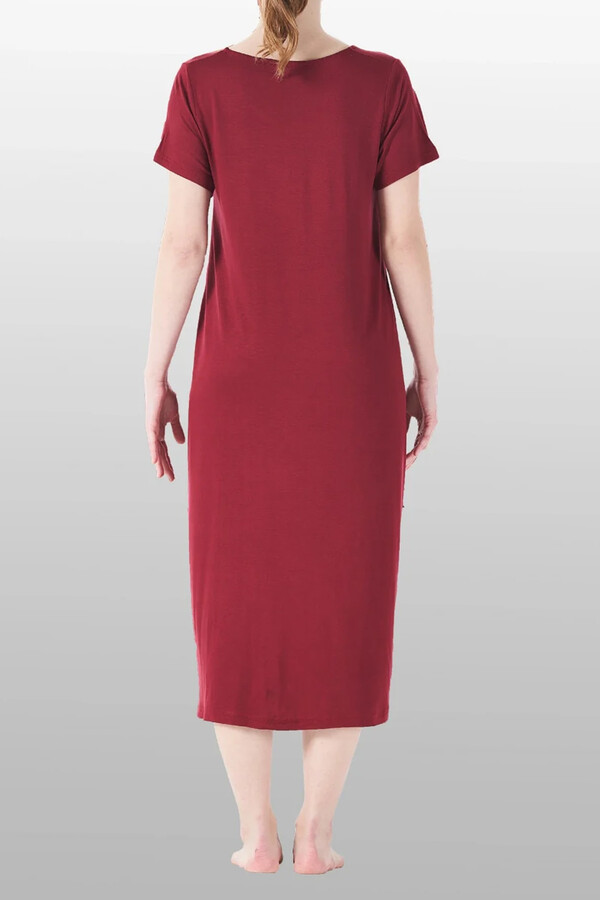 Dusty Rose Short Sleeve Viscose Dress Pajama with Pocket Detail - Thumbnail