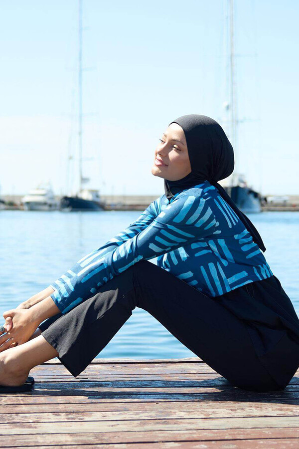 Dynamic Blue Full-Cover Modest Swimwear Set - Thumbnail